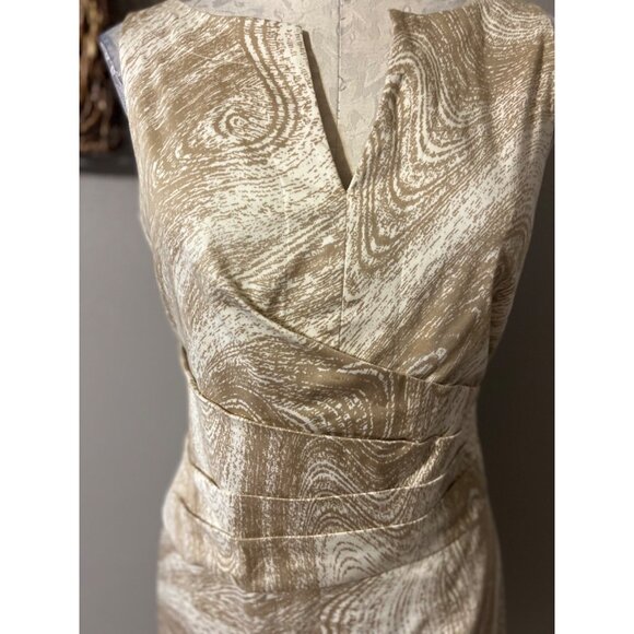 Anne Klein Dress Brown Cream 10 Stretch Cotton Sheath Sleeveless Career Church - Picture 2 of 7